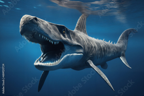 Mosasaurus . Dinosaurier unter Wasser im Meer . KI Generated photo