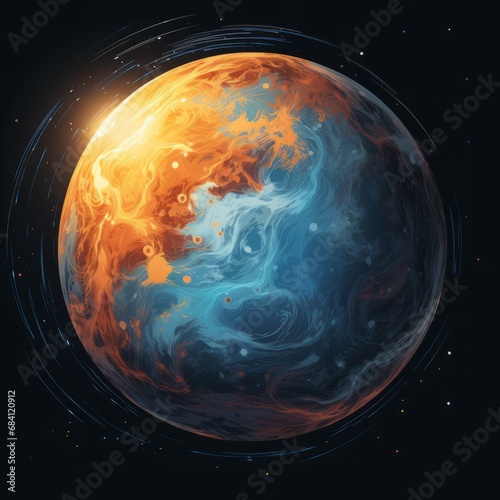 Miniature illustration of an unknown beautiful planet. Vector illustration. Bright art of a fictional planet. Astronomy concept. Concept art of a distant space body.