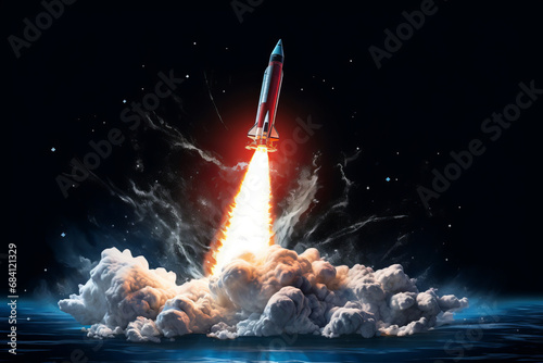 Rocket launch into outer space. 