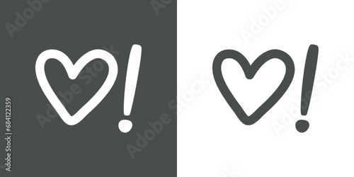Logo del día de San Valentín. Silueta de corazón líneal con símbolo de exclamación para su uso en felicitaciones y tarjetas photo