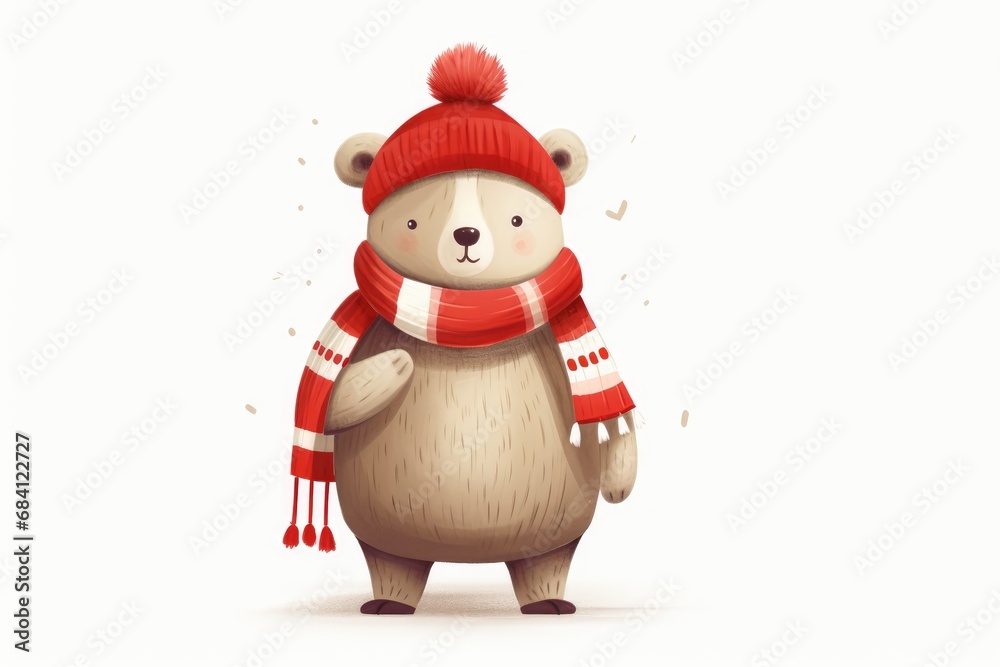 Cute Bear in Scandi Style - Watercolor Illustration - AI Generated