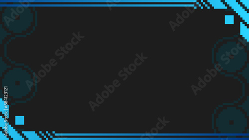 Blank Futuristic Neon Blue Gradient Frame Template, Pixel Art Style