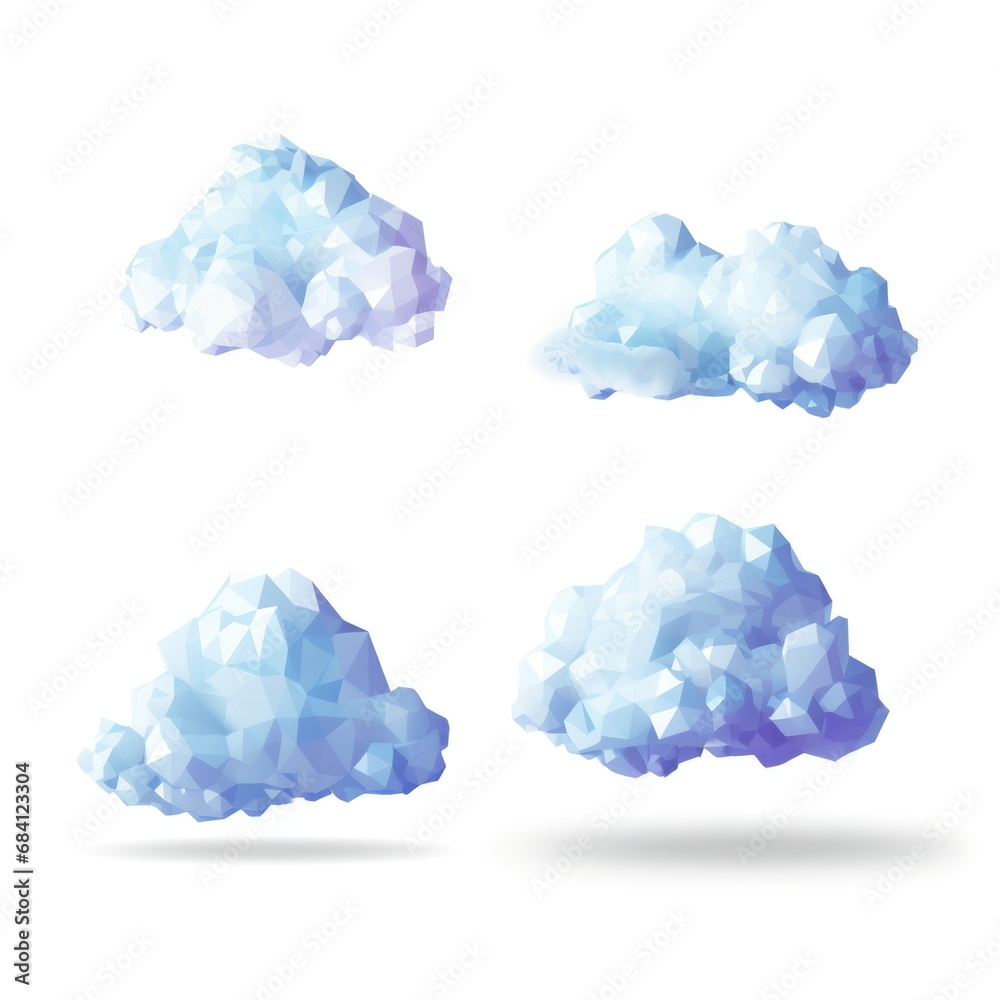 Set of low poly clouds on white background Set of low poly clouds on white background