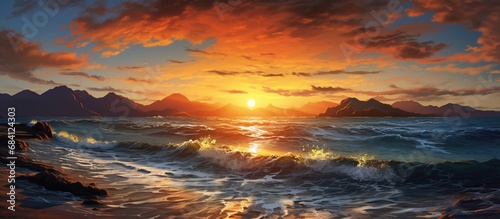 Beautiful sunrise over the ocean beach horizon landscape.