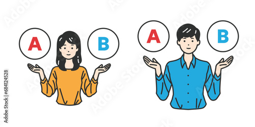 選択の天秤 - 選択肢の比較や疑問を表現している人物イラスト