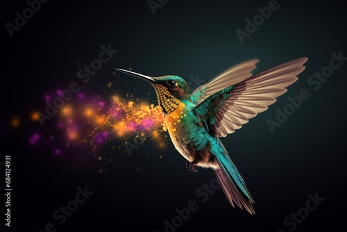 Harmonious data flow concept with Digital humming bird flying  illustration  Generative AI