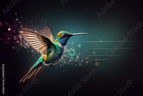 Harmonious data flow concept with Digital humming bird flying, illustration, Generative AI © Image Infinite