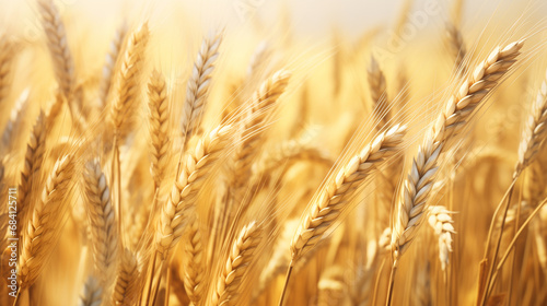 A Picturesque Landscape Featuring a Vast Field of Golden Ripened Wheat  Sun-Kissed and Ready for Harvesting. Mature Wheat Ears Swaying in the Gentle Breeze
