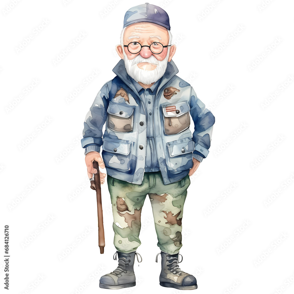 Cute Grandpa Hunting Watercolor Clipart Illustration Cute Grandpa Hunting Watercolor Clipart Illustration