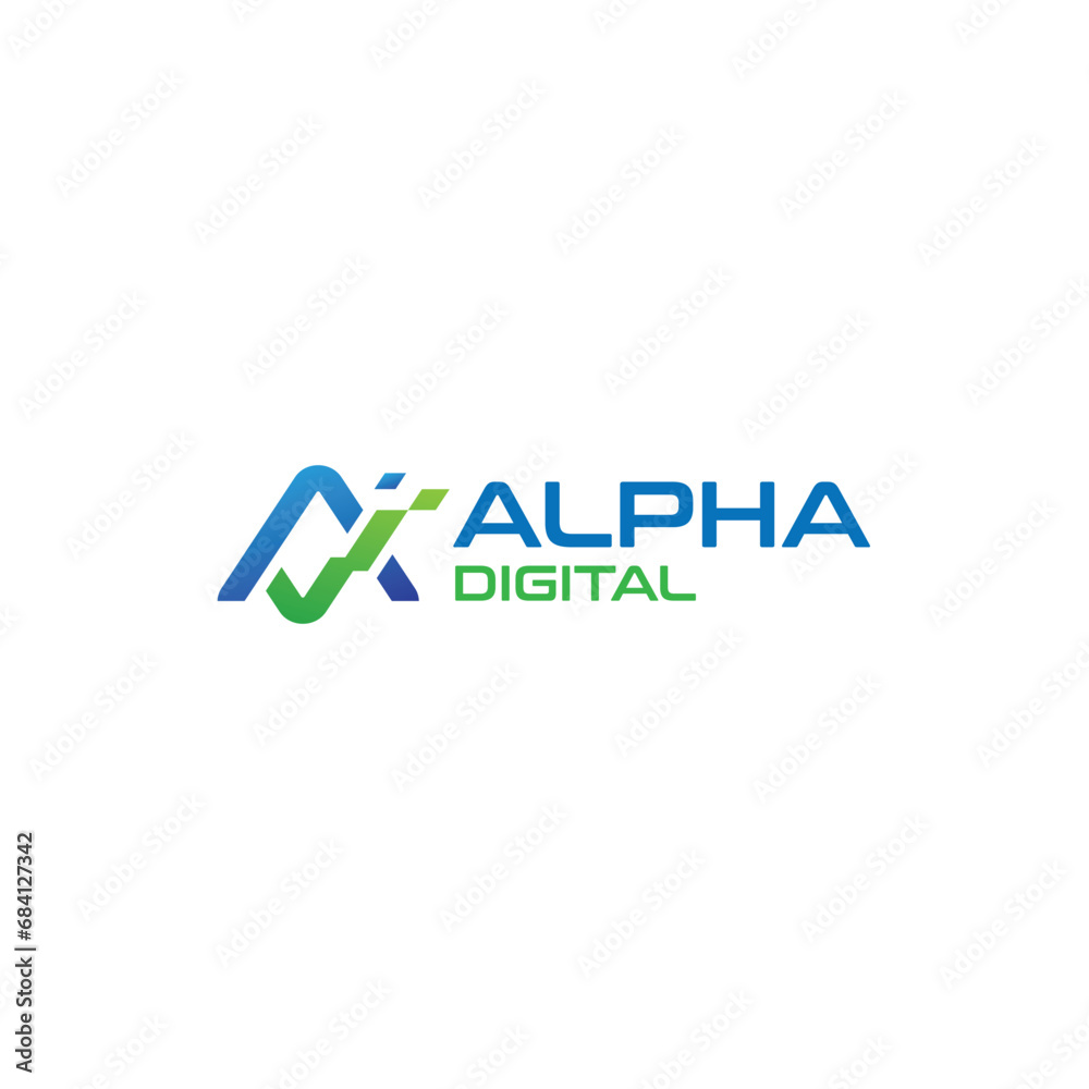 Flat Letter Mark Initial ALPHA DIGITAL logo design