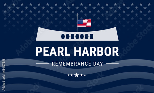 Pearl Harbor Remembrance Day background with USA flag flying at half mast above the sea concept - Best for Pearl Harbor banners, posters, cards - vector illustration