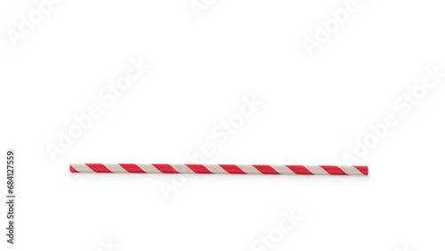 Red striped paper straw for drinks isolated on white