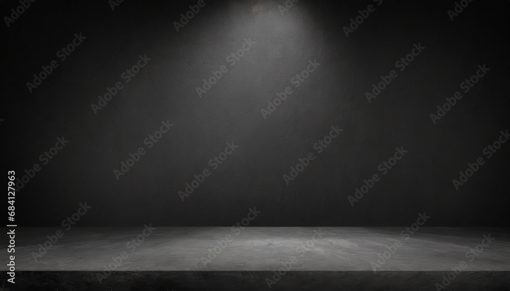 The black room, perspective cement floor or concrete shelf table, used as a studio background wall to display your products. loft style - obrazy, fototapety, plakaty 