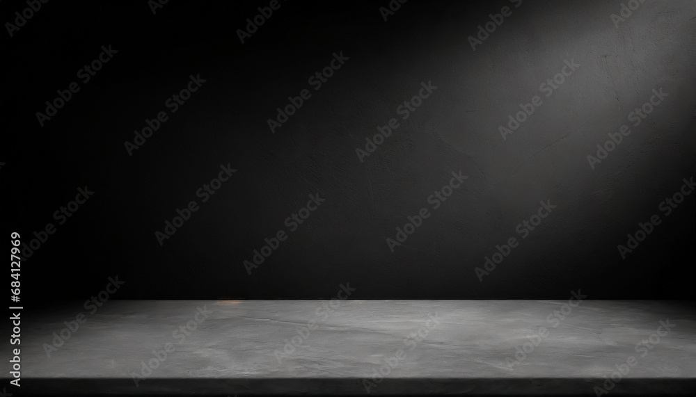 The black room, perspective cement floor or concrete shelf table, used as a studio background wall to display your products. loft style The black room, perspective cement floor or concrete shelf table, used as a studio background wall to display your products. loft style