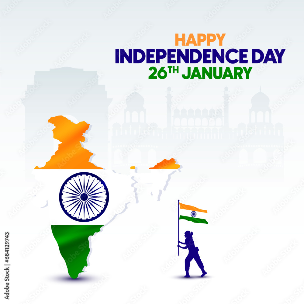 Happy Republic day concept banner, 26 January, national holiday of India, Indian flag, Indian