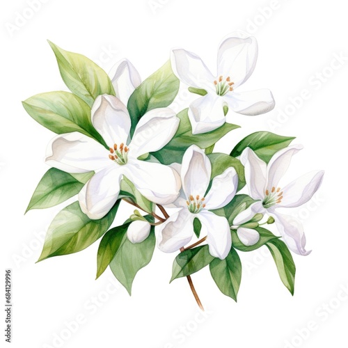 watercolor jasmine flowers illustration on a white background.