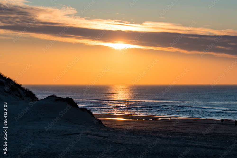 sunset in winter at the beach