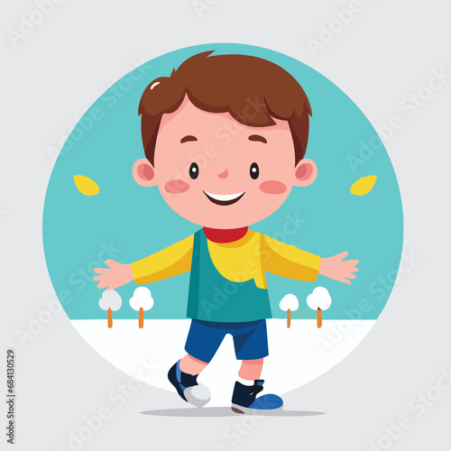 A vector illustration of a happy kid playing in the park