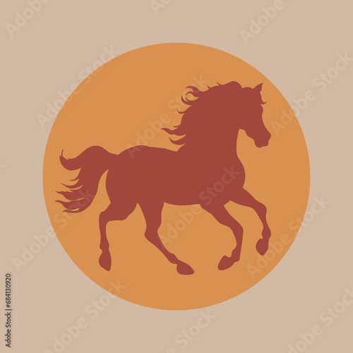 A vintage rodeo style horse silhouette is the focal point of this design. The horse shows its strength and beauty, while the background complements its shape and color.  photo