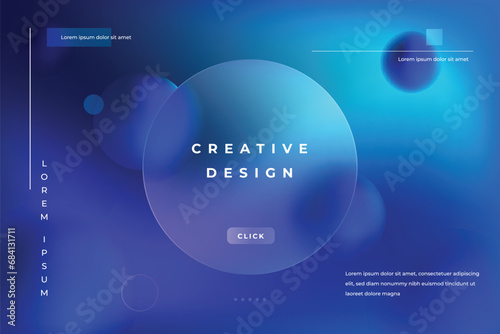 Dark Blue Color Morph Background Gradient with Circle Shape Glass Effect Frame Title Text. Poster, Banner, Presentation, Wallpaper Mobile and Desktop. photo