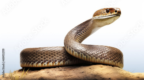 Artist's rendering of a King Cobra, poised and hooded, in a natural setting. © Jan