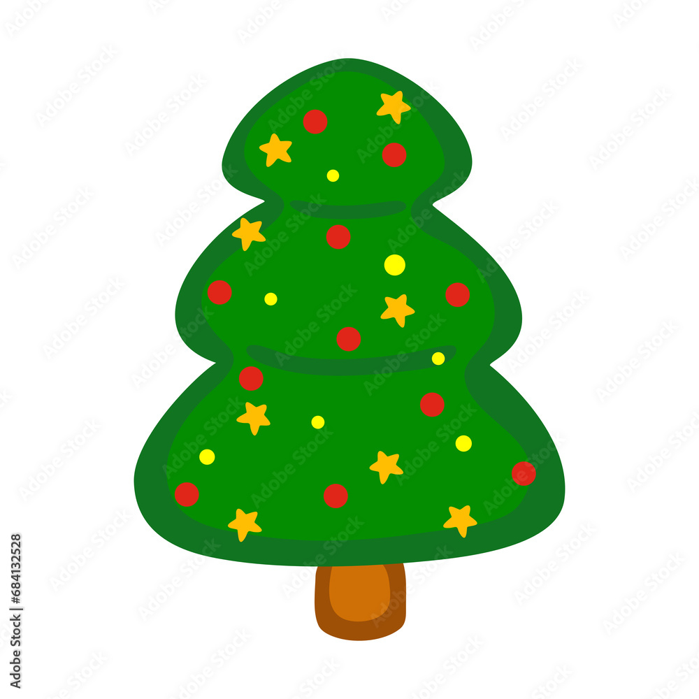Cartoon pine tree decorated with Christmas lights Cartoon pine tree decorated with Christmas lights