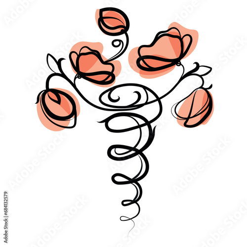 Female uterus abstract line logo icon emblem print design. Abstract line art drawing of the female reproductive organ. Women's health and gynecology concept. Vector illustration