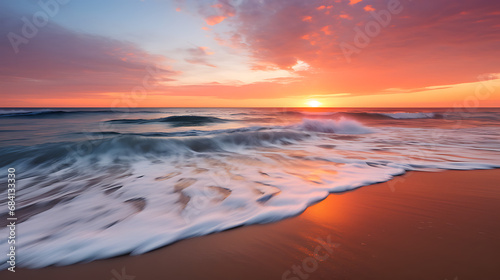 Seaside sunset with an image of gentle waves lapping against the shore © NexGenVisions