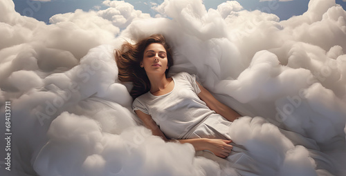 beautiful girl sleeping on clouds