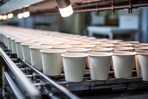 A fragment of a machine for the production of disposable paper cups. Work on high-performance machines.manufacture of goods for the sale of coffee, tea or ice cream