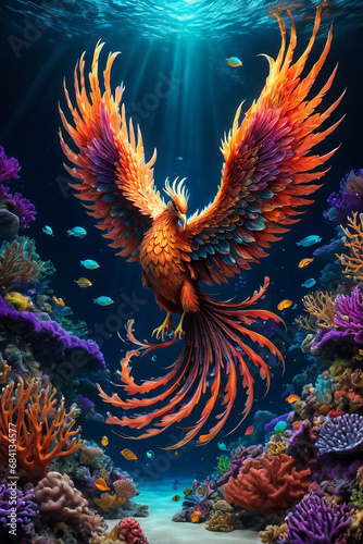 a phoenix swimming gracefully in a surreal underwater realm. ai generative © Big