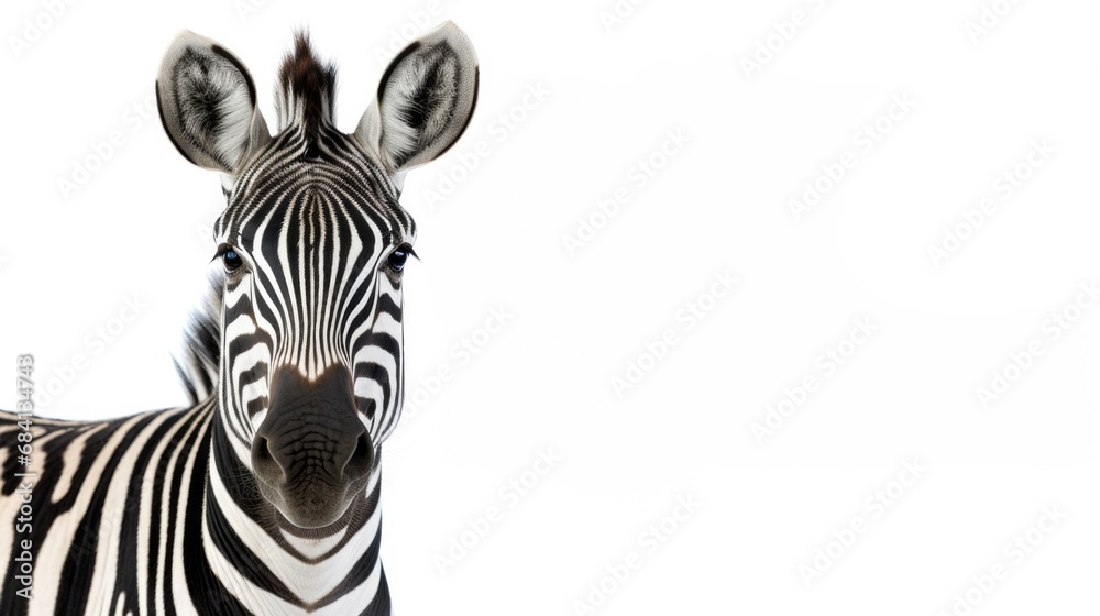 Zebra Isolated on White Background. Front Shot of African Gazing Animal Mammal Zebra Isolated on White Background. Front Shot of African Gazing Animal Mammal