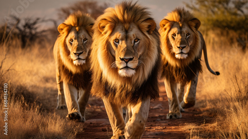 Lions_in_pride_walking_in_Africa_natural_lighting © Muzamil