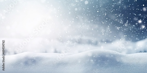 Winter wonderland bliss for xmas. Scenic landscape blanketed in pristine white snow adorned with sparkling snowflakes and icy delights creating magical seasonal background for christmas © Bussakon