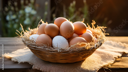 Organic eggs on wood the table