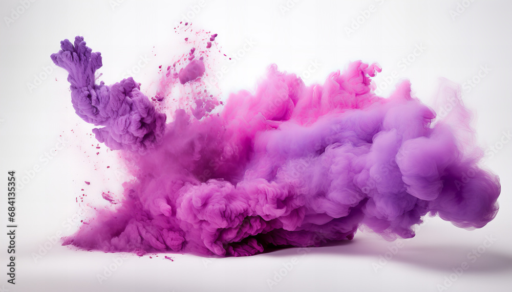 Fototapeta premium Purple dust cloud on white background