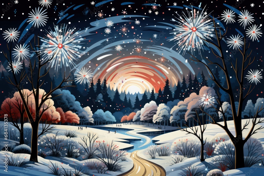 Obraz premium Winter Fireworks - Generative AI