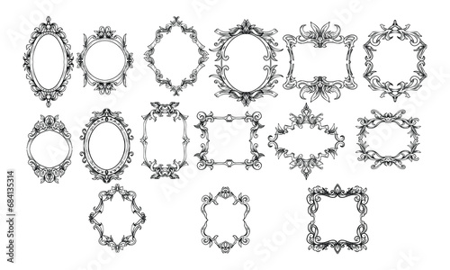 vintage frame handdrawn collection engraving