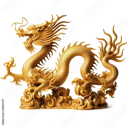 Shiny Golden Dragon on Red Background. A Mystical Symbol of Lunar Zodiac. 