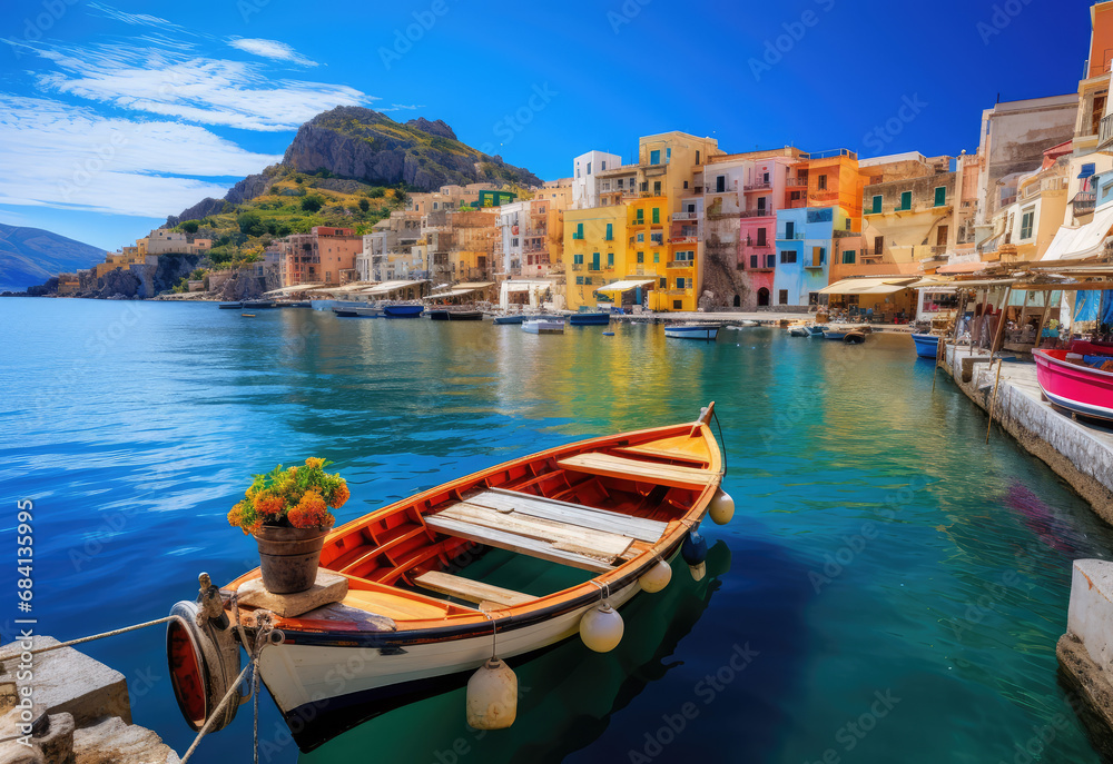colorful houses and boats on the harbor