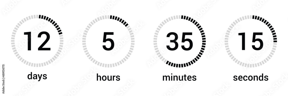 Day hour minute and second clock loading vector display design. - obrazy, fototapety, plakaty 