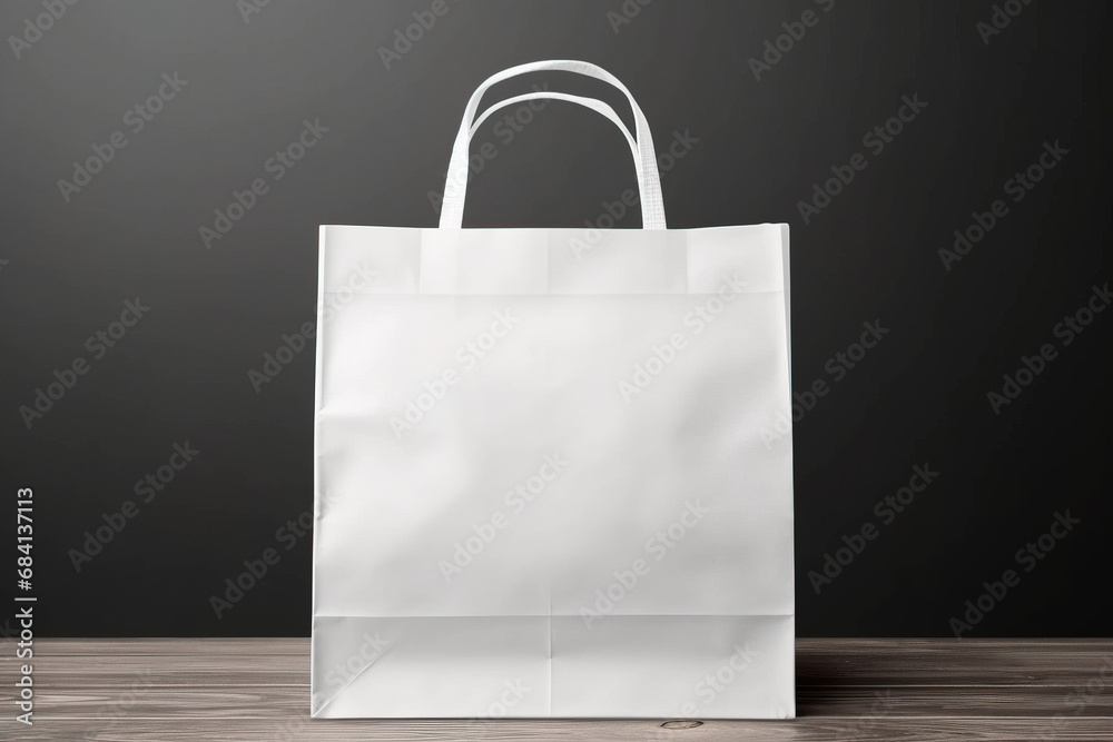 White paper bag mockup with simple dark background using generative AI White paper bag mockup with simple dark background using generative AI