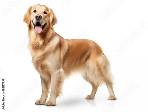 Purebred dog breed of golden retriever in full size. Isolated on a white background.