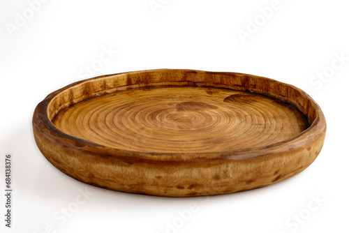 Hand cut wooden brown plate isolated on white background © OneBit