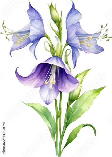 Watercolor paintings of Harebell flowers.  photo