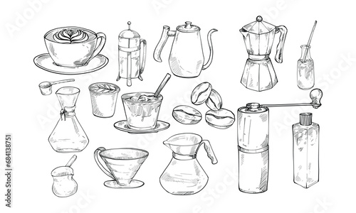 coffee set handdrawn collection