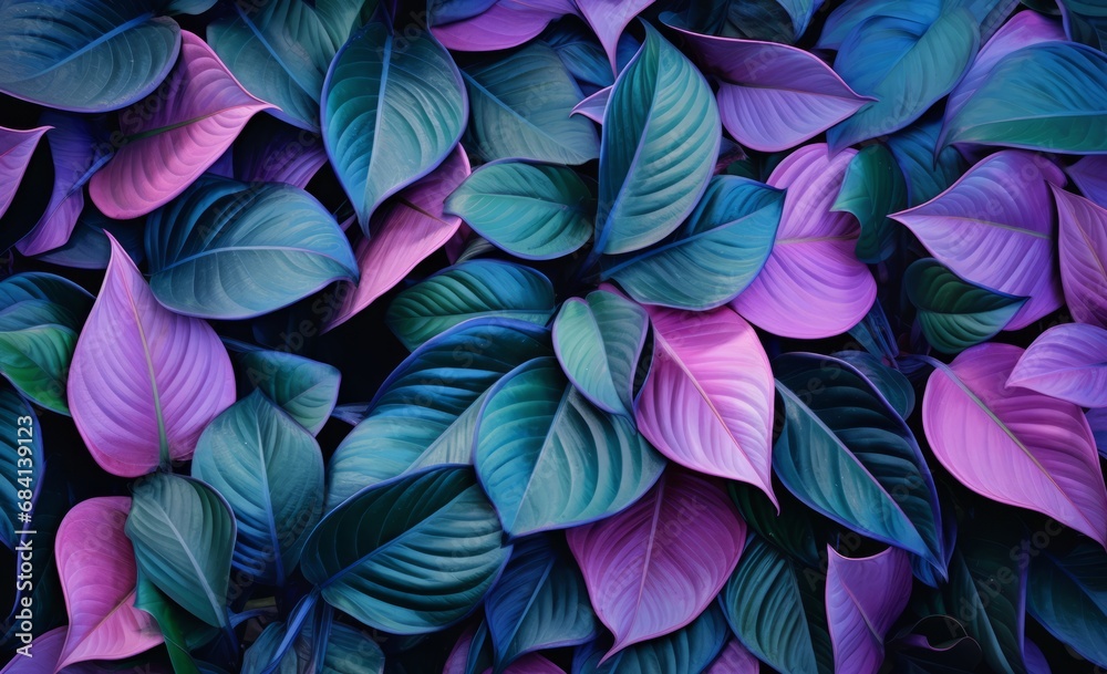 Unveiling the Magic of Indie Gardening: Embrace Vibrancy with Blue & Pink Leaves Wall Art! Generative AI