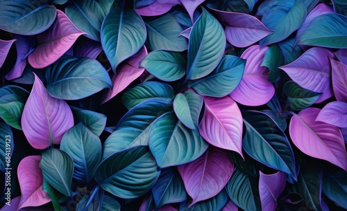 Unveiling the Magic of Indie Gardening: Embrace Vibrancy with Blue & Pink Leaves Wall Art! Generative AI