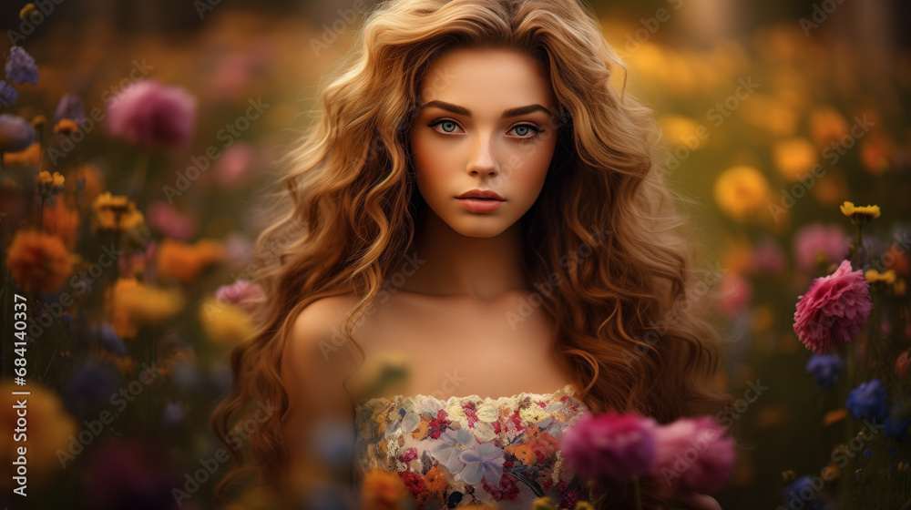 Beautiful girl in flowers. Girl on a background of flowers.