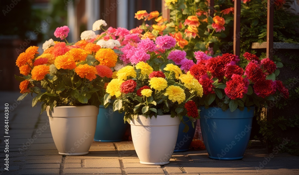Burst of Colors: An Exquisite Outdoor Flower Arrangement Captured in High Definition Generative AI